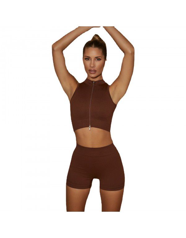 New Seamless Knitted Yoga Dress Women's Sports Zipper Long Sleeve High Waist Hip Lift Yoga Pants