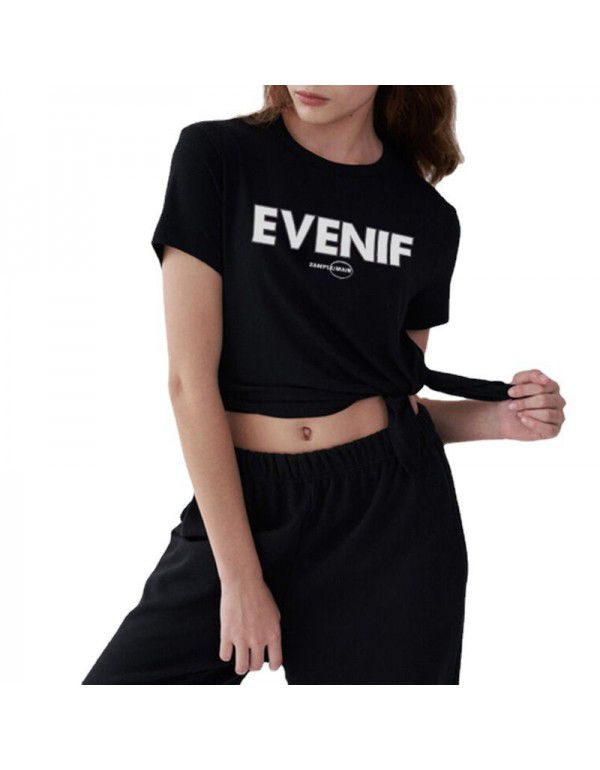 Summer New Yoga Dress Split Print Short Sleeve T-shirt Design Sense European and American Women's Pilates Sports Top 