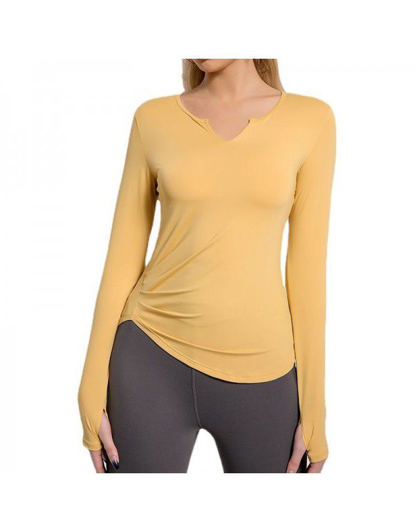 Sports top V-neck women's long-sleeved T-shirt tight-fitting fitness suit, outdoor running style, thin, autumn and winter new yoga suit 