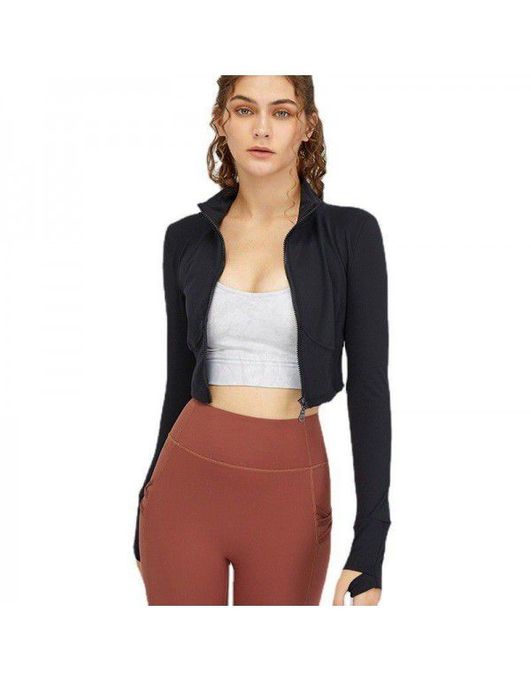 The same autumn nude high neck zipper slimming yoga suit fitness sports women's yoga jacket 
