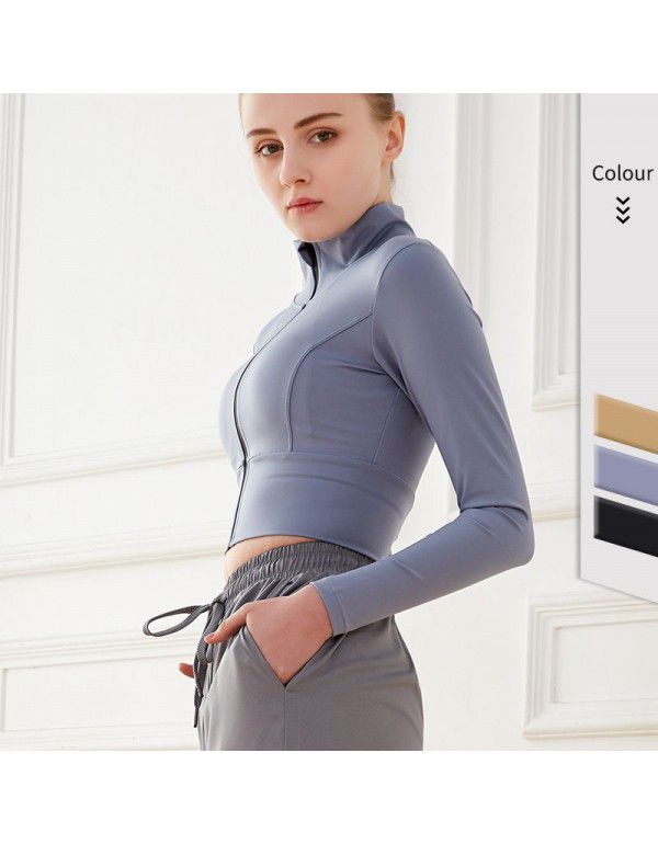 New long-sleeved sports top Women's elastic tight-fitting mesh red fitness suit Training running quick-drying clothes Yoga suit coat 