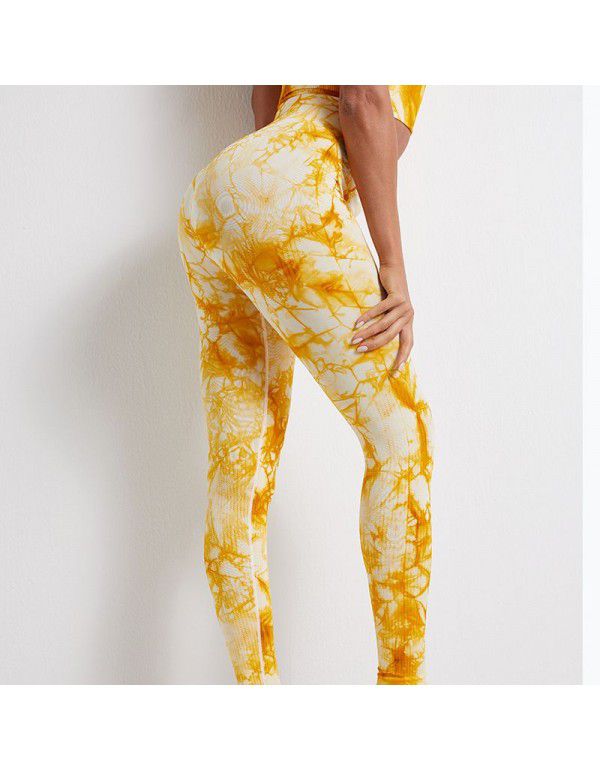 Seamless sports yoga pants Women's tie-dyed high waist and hip lifting running fitness pants Large tights in Europe and America 
