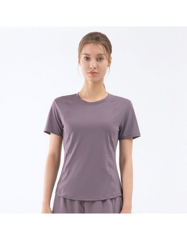 Summer New Breathable Sportswear Slim Fit Yarn Quick Dry Yoga Fitness T-shirt