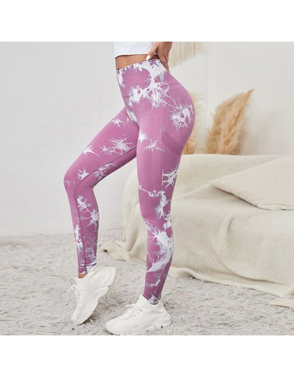 New Fitness Sports Honey Peach Hip Lift High Waist Tight Fit Tie Dye Yoga Pants Pants