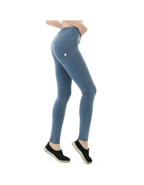 New sports yoga pants women's high-waisted denim version peach hip lifting sports pants beauty hip fitness peach pants 