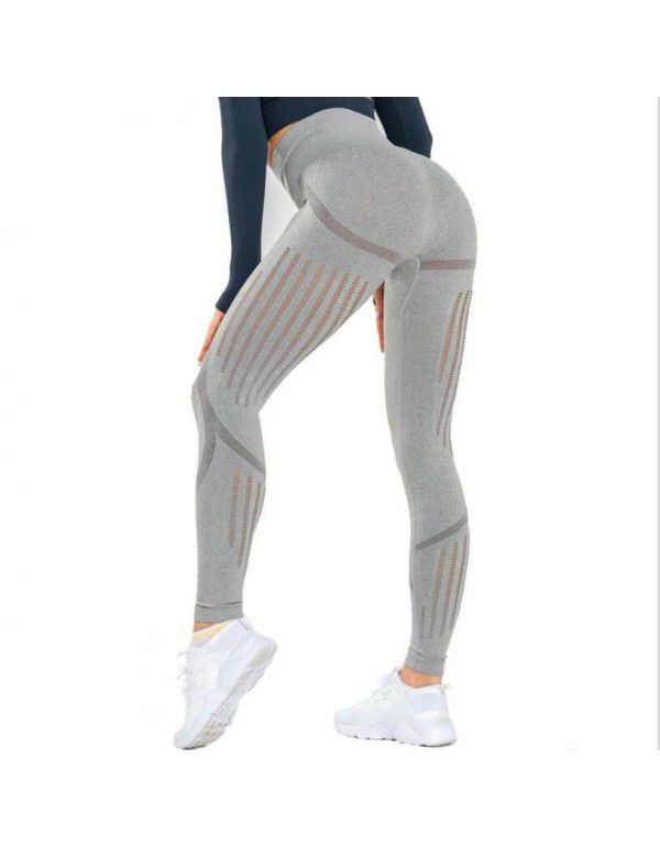 Training sports tights women's high waist stretch yoga capris mesh quick drying breathable hip lifting fitness pants 