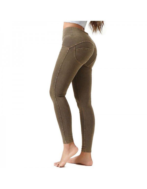 New sports yoga pants women's high-waisted denim version peach hip lifting sports pants beauty hip fitness peach pants 