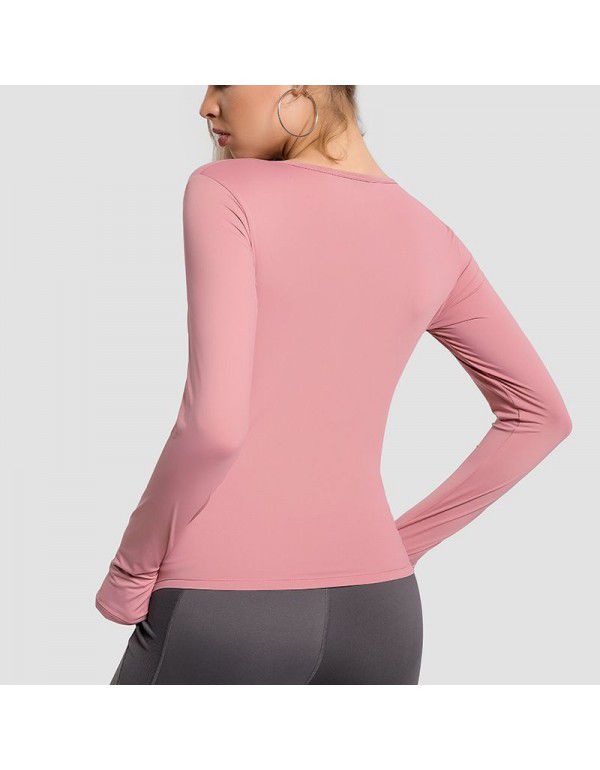 Sports top V-neck women's long-sleeved T-shirt tight-fitting fitness suit, outdoor running style, thin, autumn and winter new yoga suit 