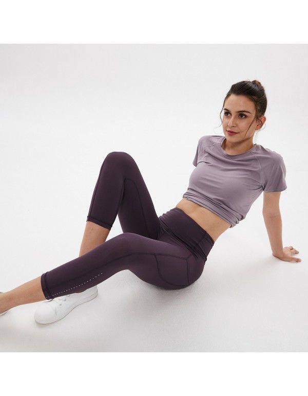 Yoga Capris Women's Side Pocket Panel Sports Tights Honey Peach Hip Lifting Fitness Pants