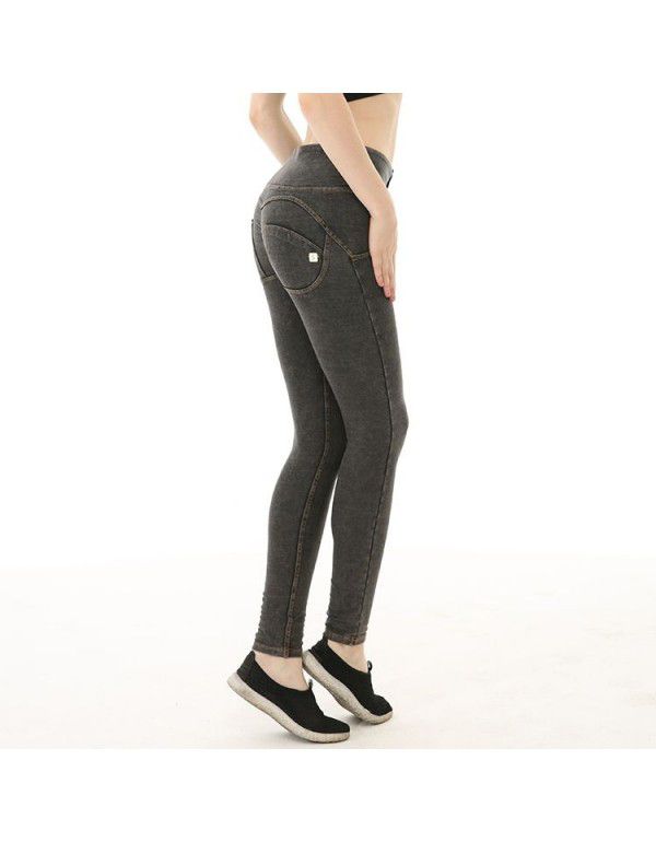 New sports yoga pants women's high-waisted denim version peach hip lifting sports pants beauty hip fitness peach pants 