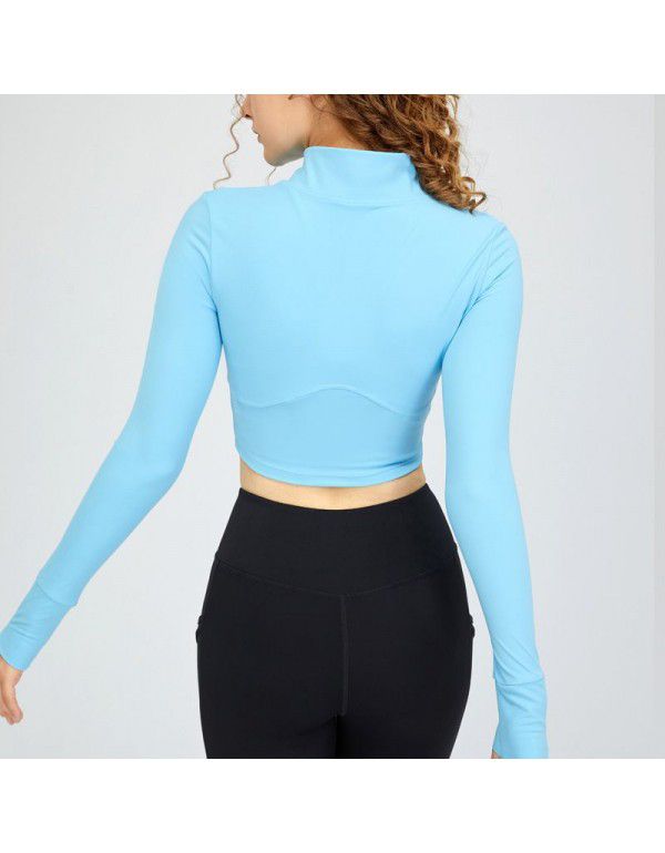 The same autumn nude high neck zipper slimming yoga suit fitness sports women's yoga jacket 