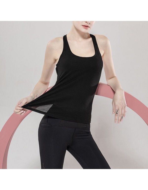 New fake two-piece sports vest fitness suit running top beauty back sports top bra loose yoga suit woman 