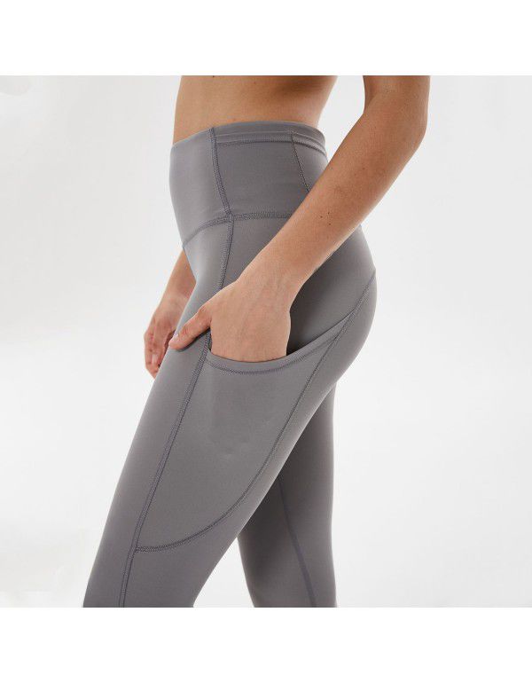 Yoga Capris Women's Side Pocket Panel Sports Tights Honey Peach Hip Lifting Fitness Pants