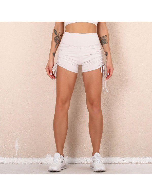 Nude Sports Drawstring Tight Shorts High Waist Elastic Hip Lift Quick Dry Fitness Yoga Pants Women