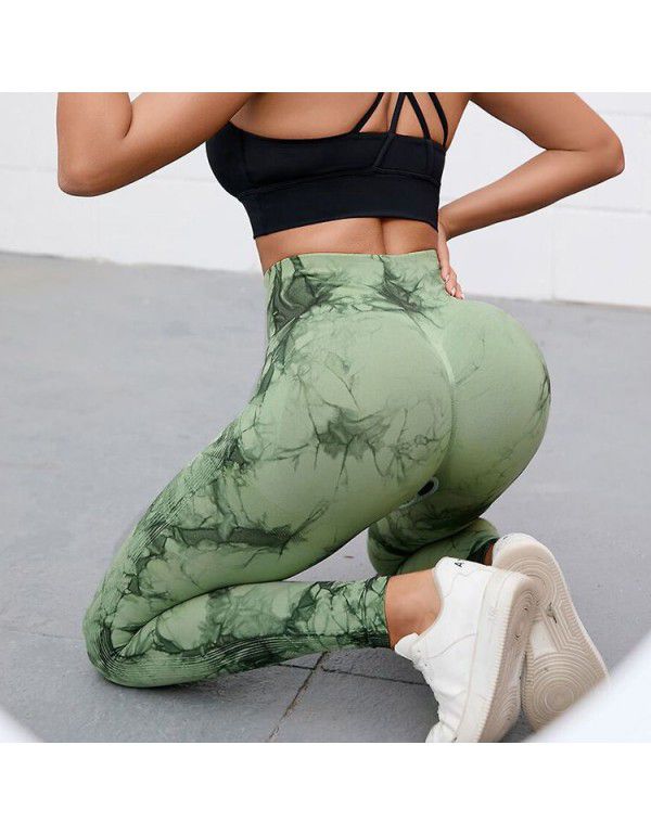 New Fitness Sports Honey Peach Hip Lift High Waist Tight Fit Tie Dye Yoga Pants Pants