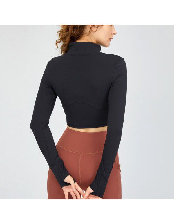 The same autumn nude high neck zipper slimming yoga suit fitness sports women's yoga jacket 
