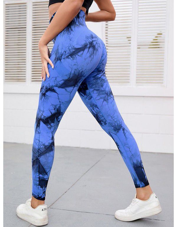 New Fitness Sports Honey Peach Hip Lift High Waist Tight Fit Tie Dye Yoga Pants Pants
