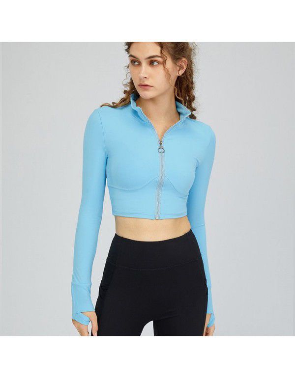 The same autumn nude high neck zipper slimming yoga suit fitness sports women's yoga jacket 