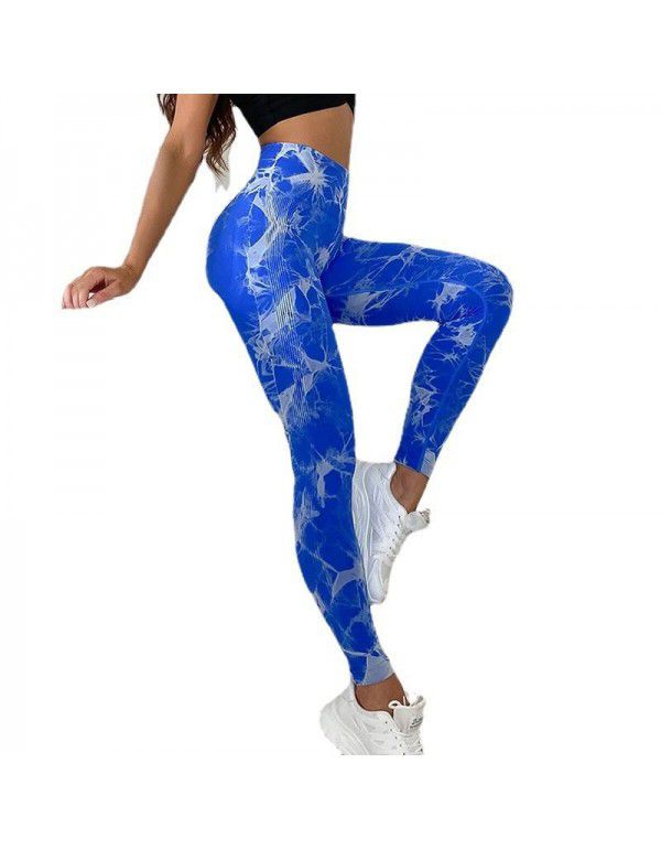 New Fitness Sports Honey Peach Hip Lift High Waist Tight Fit Tie Dye Yoga Pants Pants