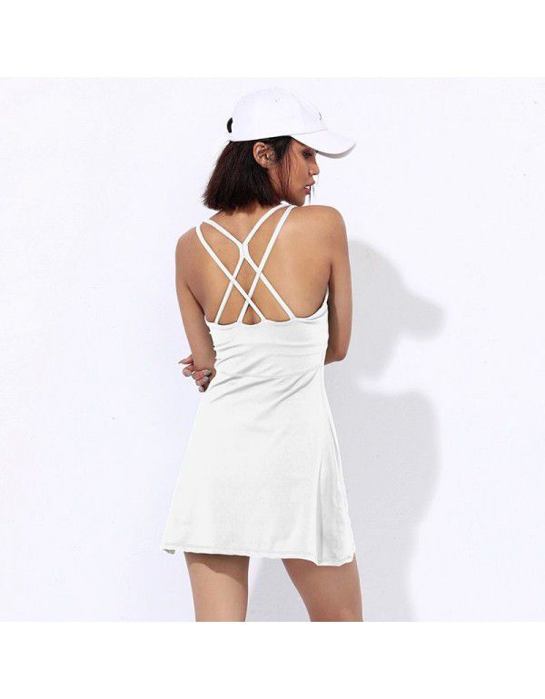 Yoga Suit Tennis Skirt Quick Dried Sports Skirt Pants Set High Waist Pocket Shorts Beauty Back With Chest Cushion Volleyball Suit