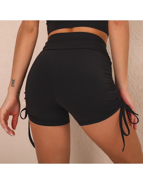 Nude Sports Drawstring Tight Shorts High Waist Elastic Hip Lift Quick Dry Fitness Yoga Pants Women