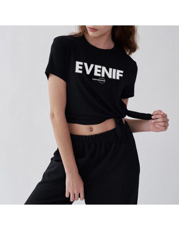 Summer New Yoga Dress Split Print Short Sleeve T-shirt Design Sense European and American Women's Pilates Sports Top 