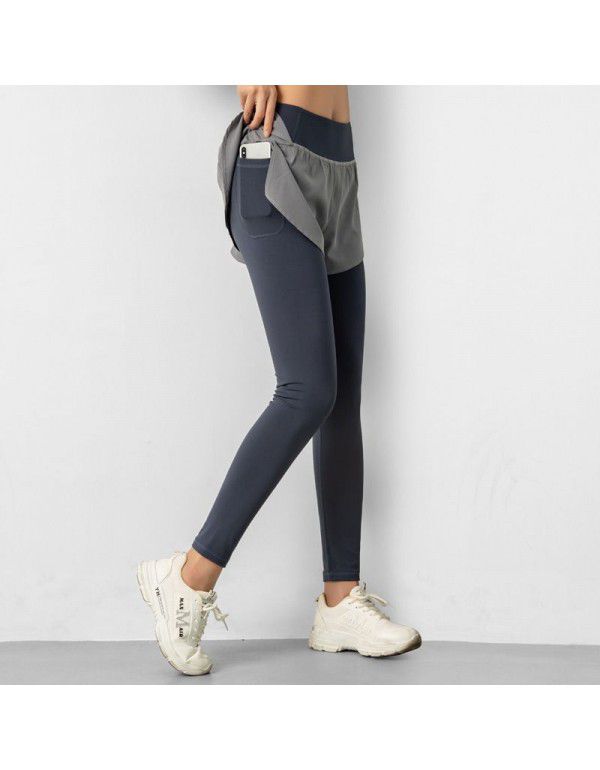 Pocket Fitness Pants Women's High Waist Elastic Tight Running Yoga Pants Quick Dry Breathable Sports Skirt Pants 