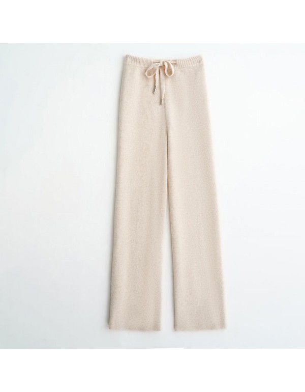 Women's knitted wide leg pants with high waist drop feeling flared pants and straight pants