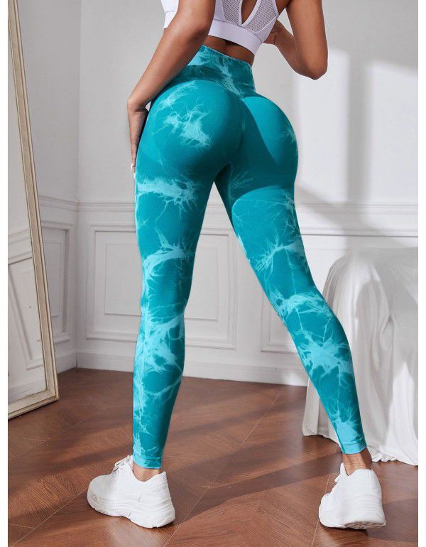 New Fitness Sports Honey Peach Hip Lift High Waist Tight Fit Tie Dye Yoga Pants Pants
