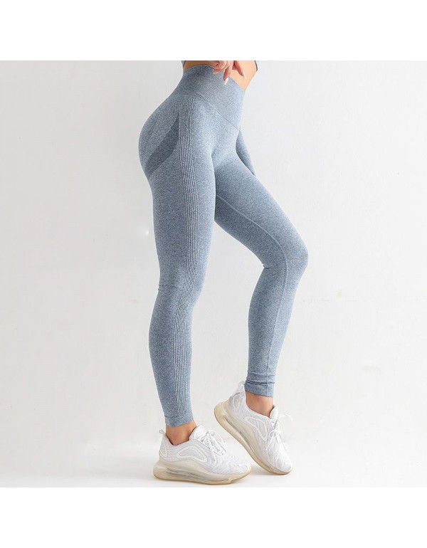 Stitching Knitted Quick Drying Yoga Pants Sports Fitness Pants Honey Peach Bottom Pants Women