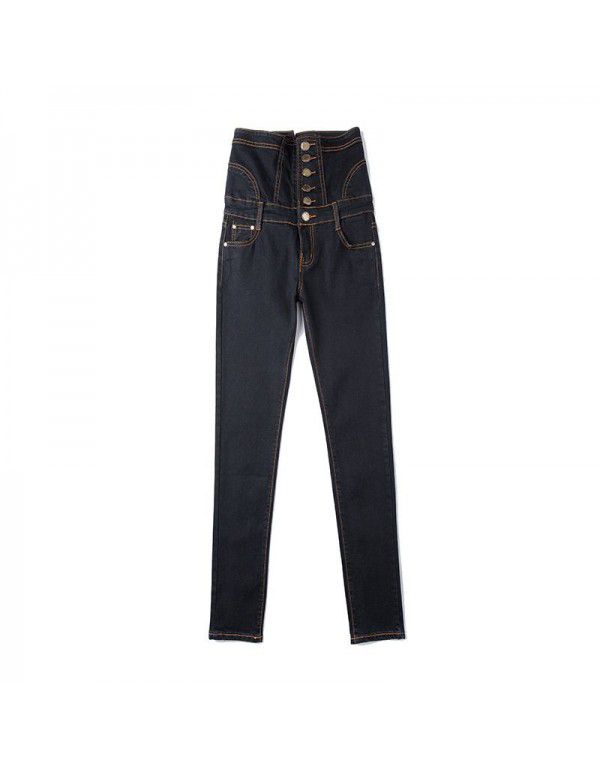 Spring New Large High Waist Women's Denim Pants Slim Fit Elastic Feet Pencil Pants