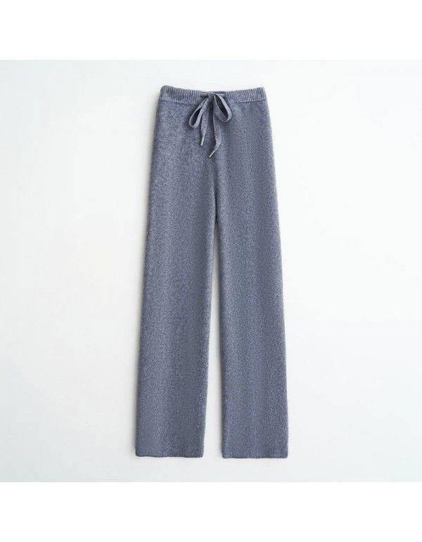 Women's knitted wide leg pants with high waist drop feeling flared pants and straight pants