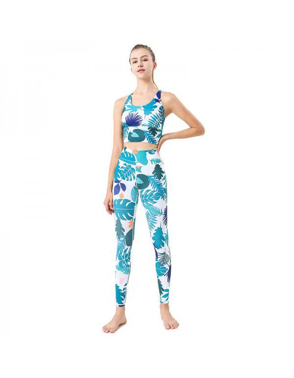 New Yoga Set European and American Quick Dried Sports Tank Top Printed Yoga Pants Women's Cross Border Fitness Clothes Yoga Clothes