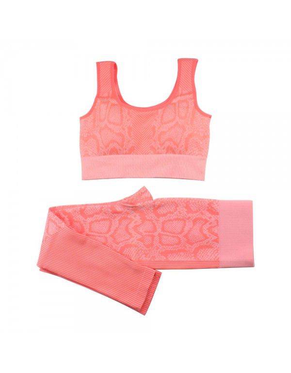 European and American snake pattern fitness suit women's high waist, hip lifting and quick drying sports vest, trousers, yoga suit 