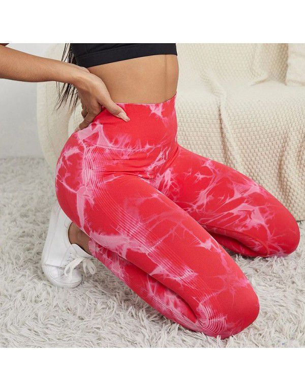 New Fitness Sports Honey Peach Hip Lift High Waist Tight Fit Tie Dye Yoga Pants Pants