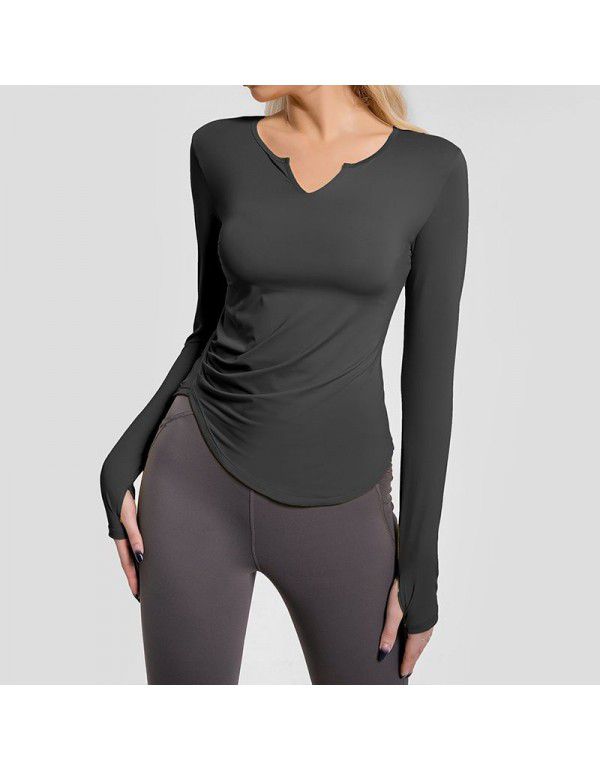 Sports top V-neck women's long-sleeved T-shirt tight-fitting fitness suit, outdoor running style, thin, autumn and winter new yoga suit 