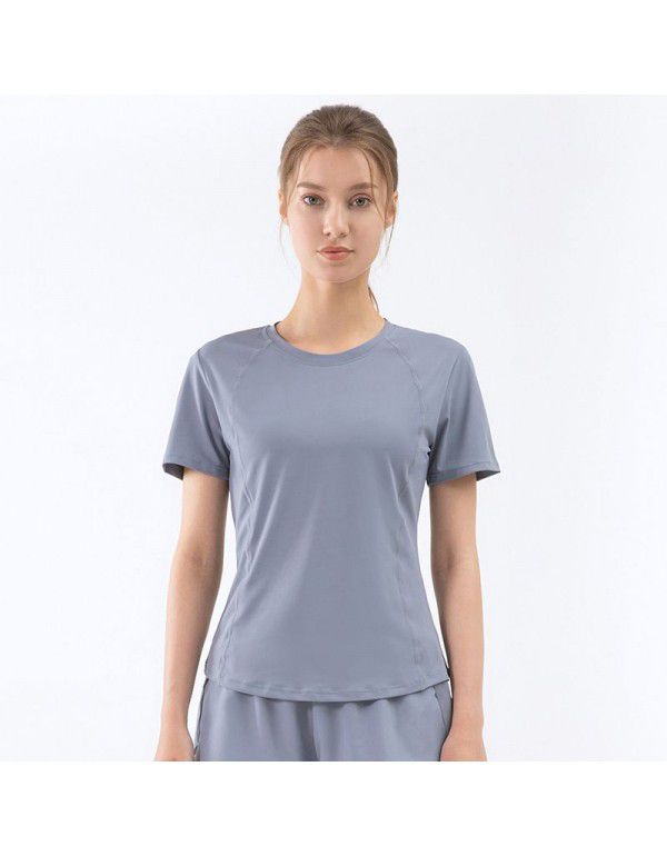 Summer New Breathable Sportswear Slim Fit Yarn Quick Dry Yoga Fitness T-shirt