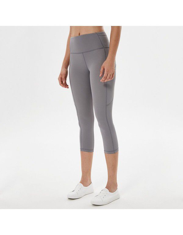 Yoga Capris Women's Side Pocket Panel Sports Tights Honey Peach Hip Lifting Fitness Pants