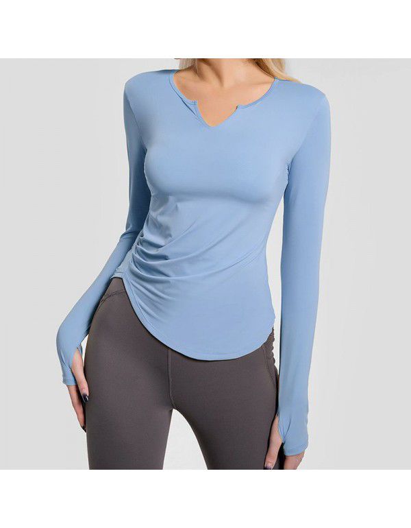 Sports top V-neck women's long-sleeved T-shirt tight-fitting fitness suit, outdoor running style, thin, autumn and winter new yoga suit 