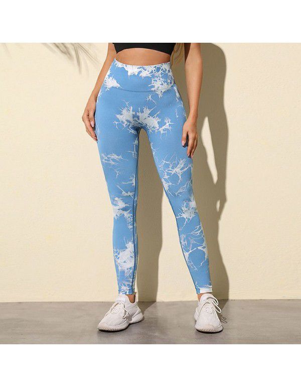 New Fitness Sports Honey Peach Hip Lift High Waist Tight Fit Tie Dye Yoga Pants Pants