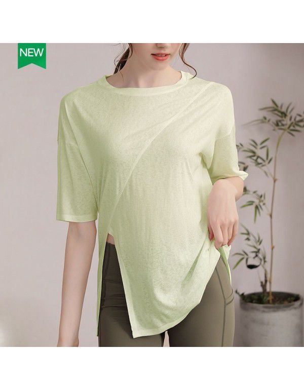 Yoga suit women's summer short-sleeved fitness top blouse loose and thin running Pilates professional training sports T-shirt 
