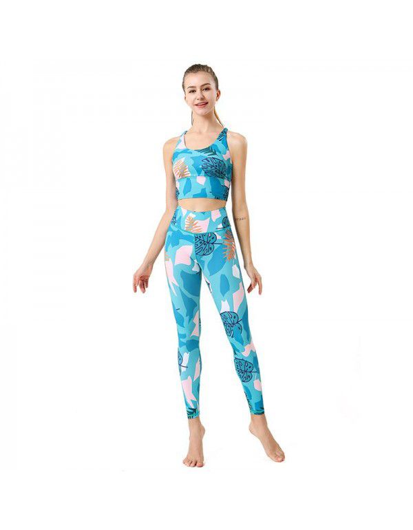 New Yoga Set European and American Quick Dried Sports Tank Top Printed Yoga Pants Women's Cross Border Fitness Clothes Yoga Clothes