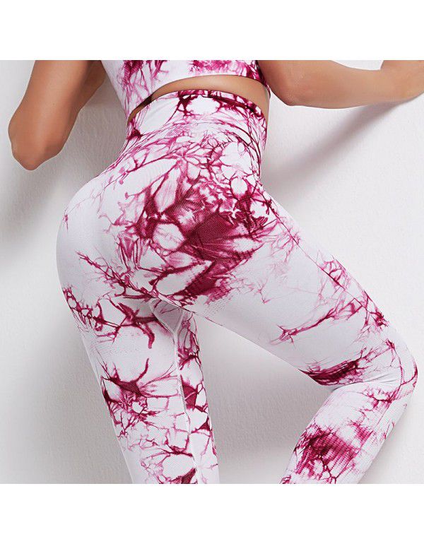 Seamless sports yoga pants Women's tie-dyed high waist and hip lifting running fitness pants Large tights in Europe and America 