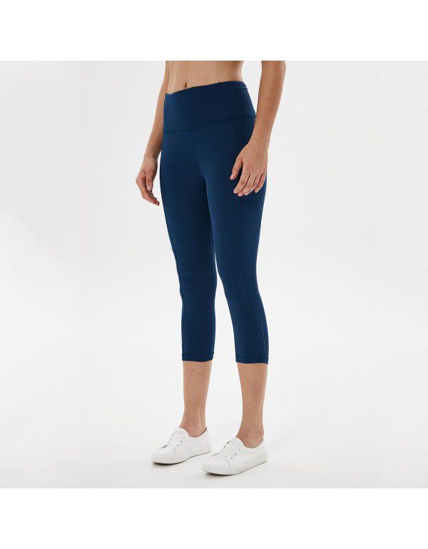 Yoga Capris Women's Side Pocket Panel Sports Tights Honey Peach Hip Lifting Fitness Pants