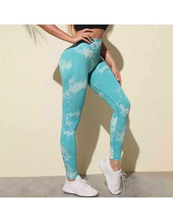 New Fitness Sports Honey Peach Hip Lift High Waist Tight Fit Tie Dye Yoga Pants Pants