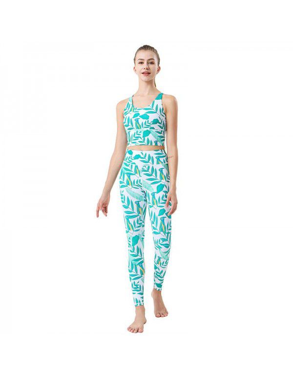 New Yoga Set European and American Quick Dried Sports Tank Top Printed Yoga Pants Women's Cross Border Fitness Clothes Yoga Clothes