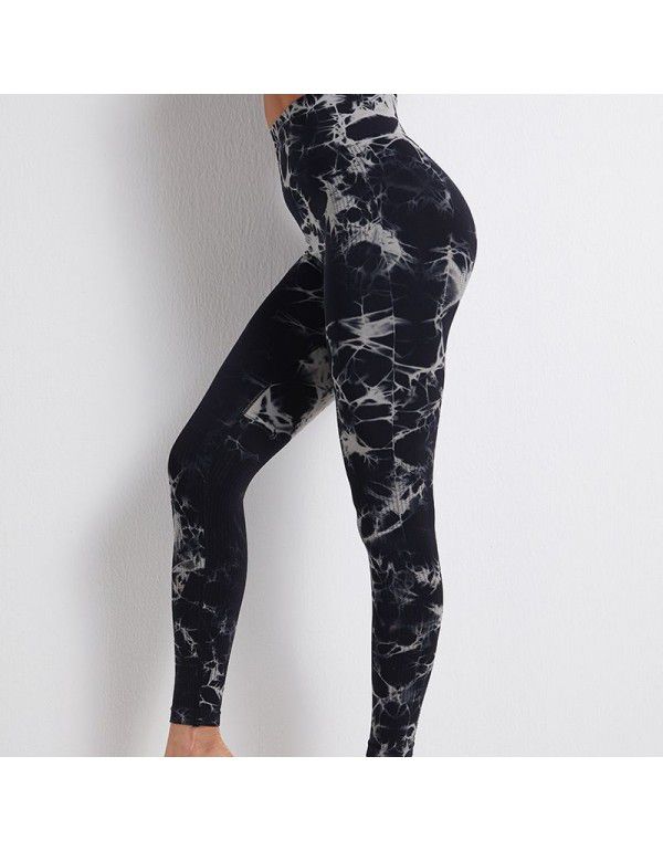 Seamless sports yoga pants Women's tie-dyed high waist and hip lifting running fitness pants Large tights in Europe and America 