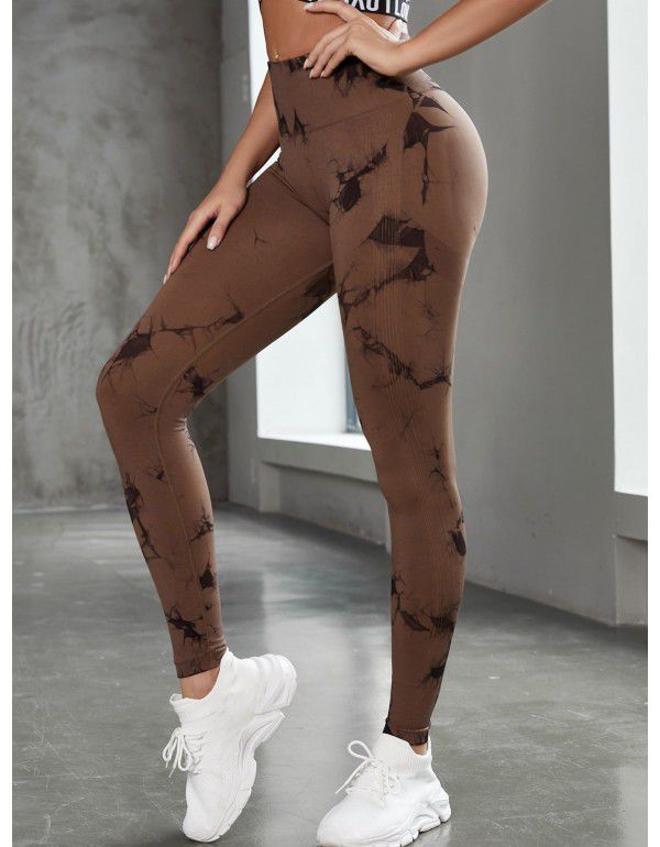 New Fitness Sports Honey Peach Hip Lift High Waist Tight Fit Tie Dye Yoga Pants Pants
