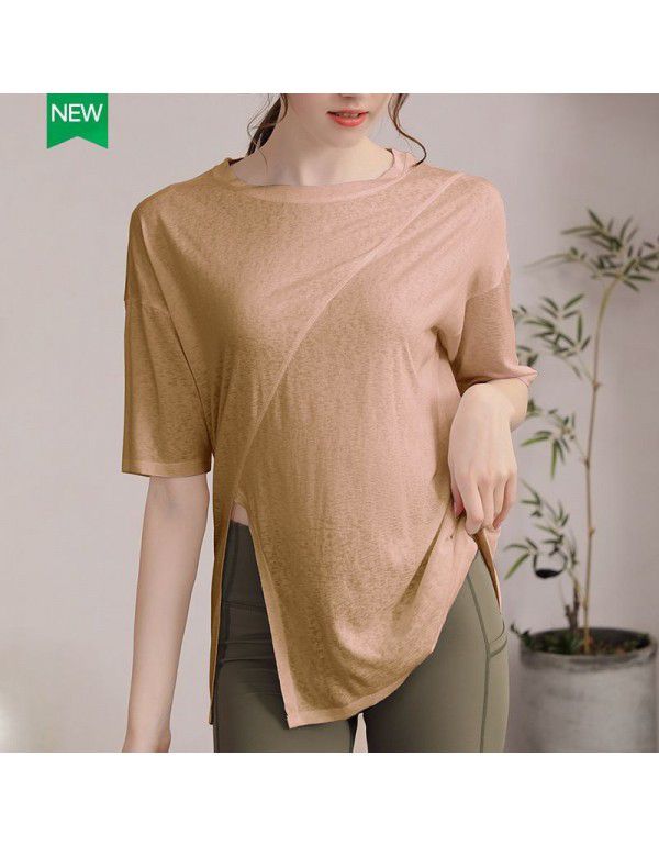 Yoga suit women's summer short-sleeved fitness top blouse loose and thin running Pilates professional training sports T-shirt 