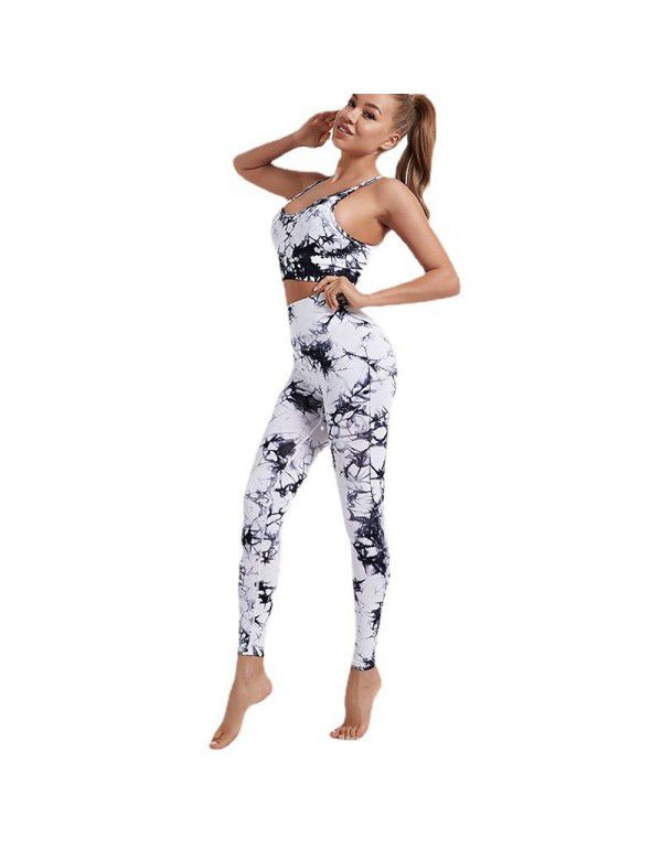 Seamless sports yoga pants Women's tie-dyed high waist and hip lifting running fitness pants Large tights in Europe and America 